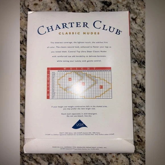 Charter Club Classic Nudes Control Top Ultra Sheer Pantyhose Jet Black Size B - Picture 2 of 3